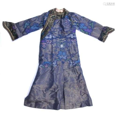 Summercoat Chinese, 19th/20th Century of blue ground and decorated with gold five claw dragons in