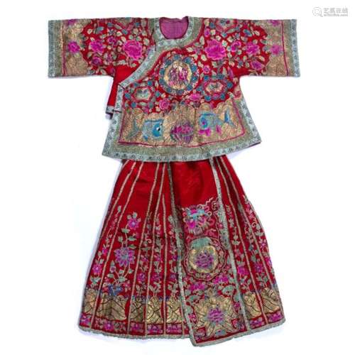 Peranakan skirt and jacket Chinese/Malaysian embroidered with floral and other motifs, the jacket