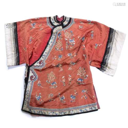 Silk jacket Chinese, 19th Century decorated to the centre and the arms, embroidered with different