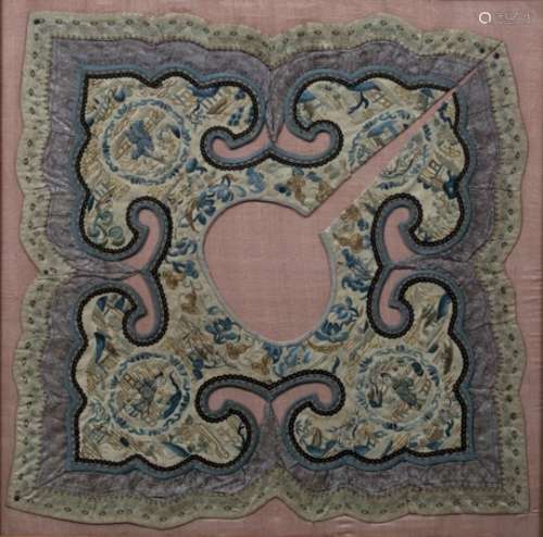 Silk and embroidered collar Chinese, late 19th Century 43cm square