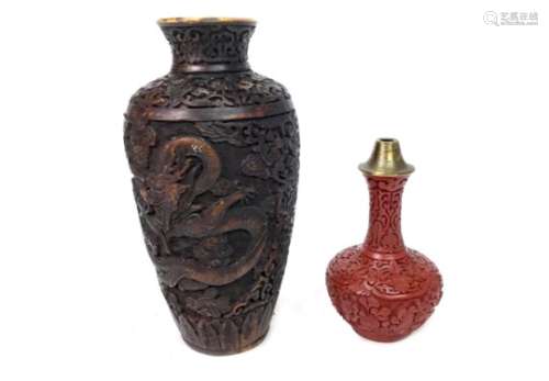 A LOT OF TWO CHINESE LACQUER VASES