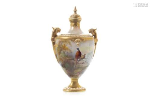 A ROYAL WORCESTER VASE AND COVER BY R AUSTIN