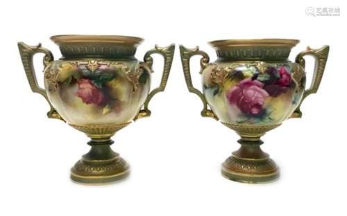 A PAIR OF ROYAL WORCESTER VASES