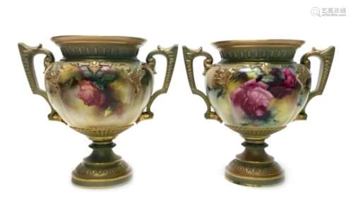 A PAIR OF ROYAL WORCESTER VASES
