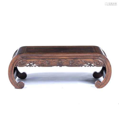 Pair of hardwood opium tables Chinese, circa 1900 each with carved blossom frieze 82cm across x 44cm