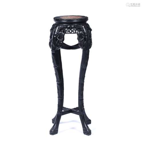 Ebonised urn stand Chinese, circa 1900 with inset marble top 92cm high