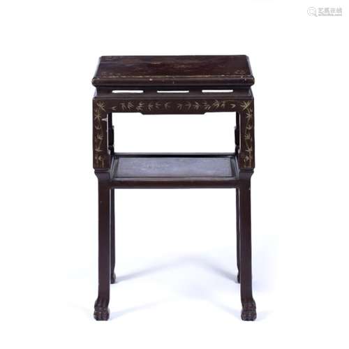 Kidney lacquer urn stand Chinese, late 19th Century of two tiers, painted with bamboo 44cm across