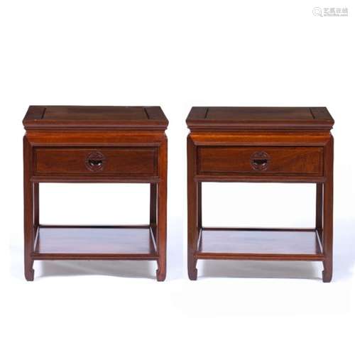 Pair of hardwood side tables Chinese, 20th Century each with square tops, fitted drawers 51cm across