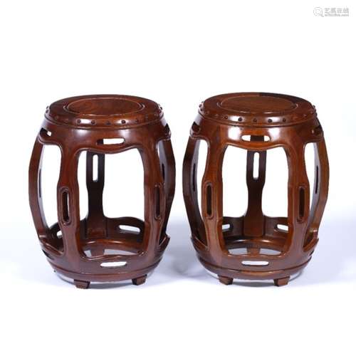 Pair of hardwood barrel stands Chinese, 20th Century 30cm diameter x 49cm high