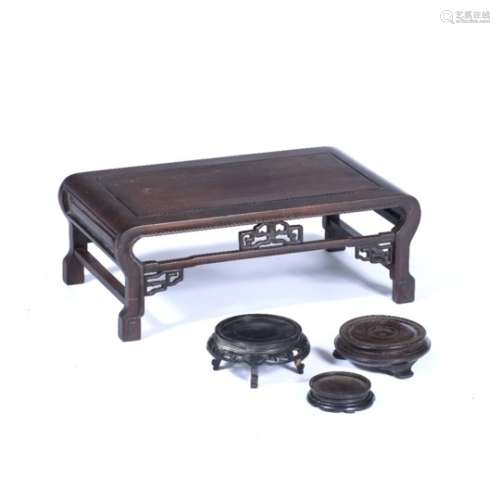 Hardwood large stand/tray table Chinese 44cm across x 25cm wide x 16cm high and three hardwood small