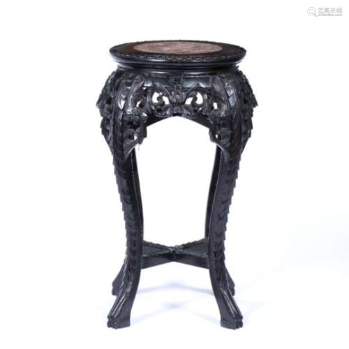 Rosewood urn stand Chinese, late 19th Century with carved border and inset marble top 31cm