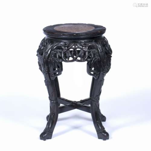 Rosewood urn stand Chinese, late 19th Century with carved bamboo sides and inset marble top 28cm