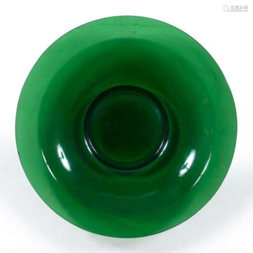 Peking green glass dish Chinese, 20th Century moulded with a raised rim and a depressed centre,