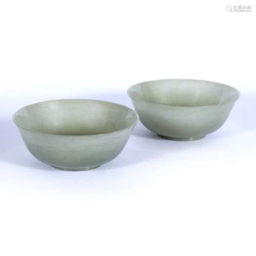 Pair of celadon green jade bowls Chinese 15.5cm x 6cm