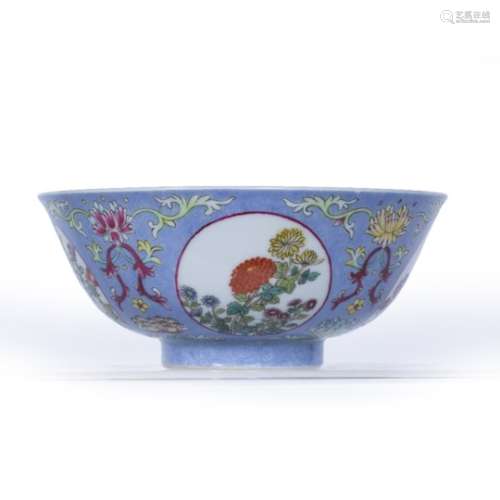 Porcelain medallion bowl Chinese, late 19th/20th Century painted in famille rose palette with four
