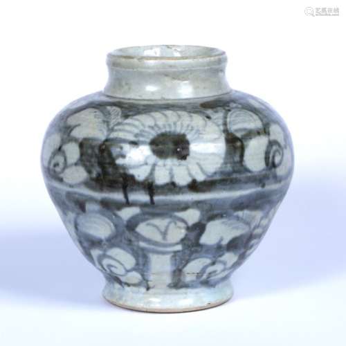 Provincial blue and white vase South East Asian, 17th Century of baluster form with simple flower