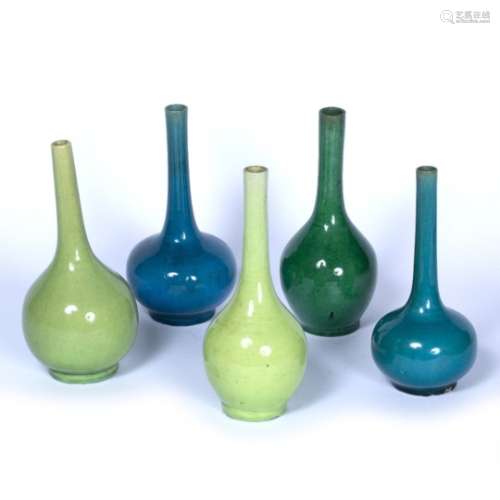 Group of five monochrome bottle vases Chinese, 19th Century largest 18cm