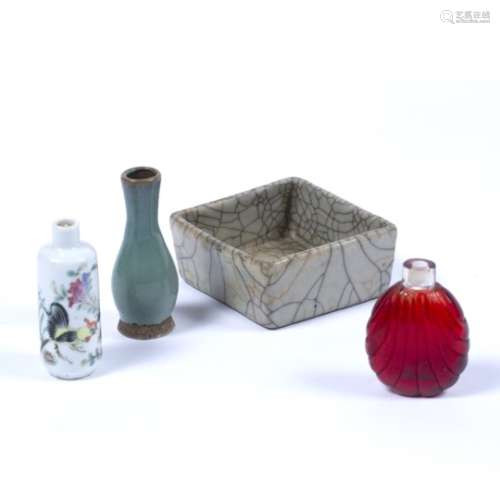 Guan ware square formed brush washer Chinese, late Yuan the crackled grey glaze of even tone, the
