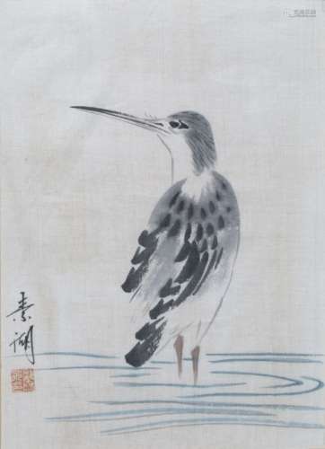 Silk study Chinese, 20th Century painted with two ducks and lotus and other foliage, signed with red