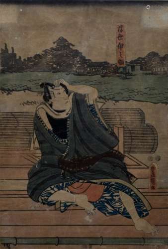 Utagawa Kunisada Japanese, late 19th Century 'Kii Province: Ishikawa Goemon' woodblock print 34cm