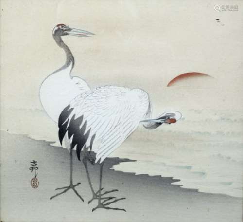 Ohara Koson 1887-1945 set of three watercolour studies of geese and storks, signed 23cm square