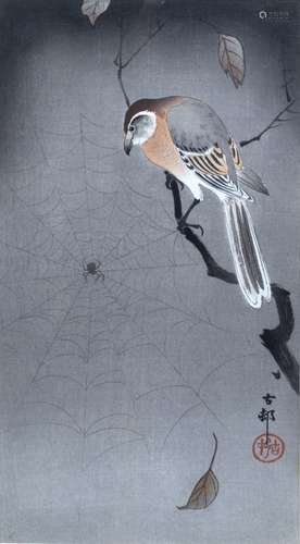 Koson Ohara (1877-1945) Japanese three studies of bird prints the largest measures 34cm x 18cm,