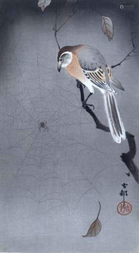 Koson Ohara (1877-1945) Japanese three studies of bird prints the largest measures 34cm x 18cm,