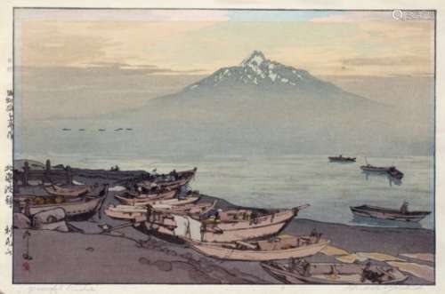 Hiroshi Yoshida (1876-1950) 'Peaceful Rishiri' Japanese, woodblock early 20th Century, signed in