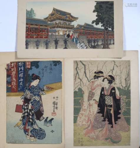 Collection of thirteen woodblock prints 19th century and early 20th Century, Japanese including a