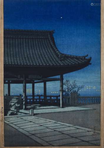 Hasui Kawase (1883-1957) Woodblock - Kozo Shrine in Osaka 38.75cm x 26cm