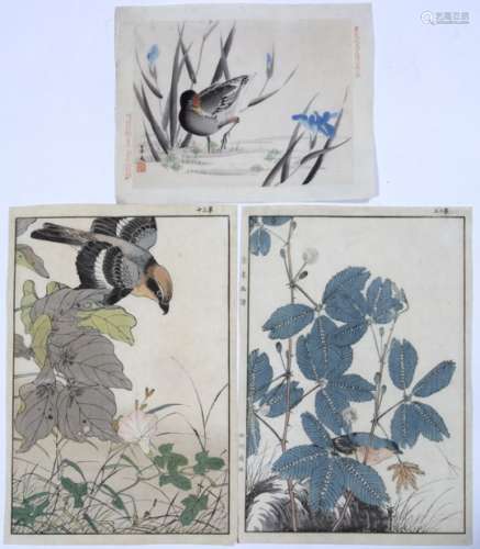Bairei Kono (1844-1895) Two bird prints from the series 'One Hundred Birds' and one by Keibun