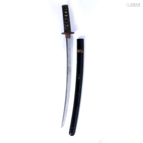 Samurai wakizashi Japanese, Edo period, 19th Century long, strong curved blade, old tsuba 51cm