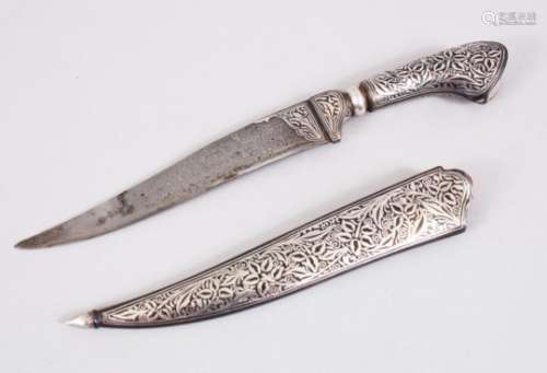 A GOOD ISLAMIC / CAUCASIAN NIELLO SILVER INLAID DAGGER / KINDJAL, the body and case inlaid heavily