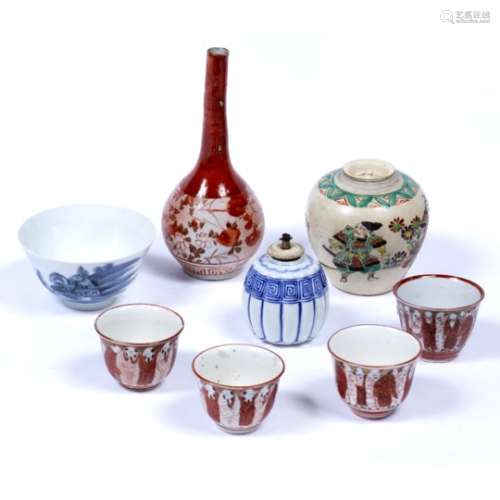 Blue and white porcelain tea bowl Japanese small reeded Hirado blue and white burner, 8cm, four