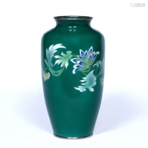 Green enamel vase Japanese, Meiji simple floral design 23cm high