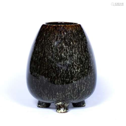 Glazed brush pot Japanese, early 20th Century of ovoid form, with seal mark 16cm high