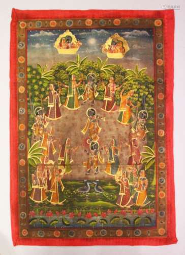 A VERY GOOD QUALITY 19TH CENTURY INDIAN COTTON / TEXTILE PICHWAI PAINTING, the textile depicting