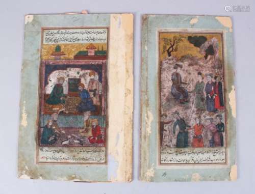 TWO GOOD PERSIAN MINIATURE PAINTINGS ON BOARD POSSIBLY 17TH - 18TH CENTURY, each painting