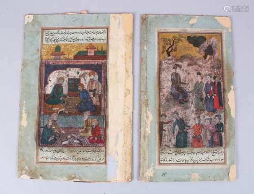 TWO GOOD PERSIAN MINIATURE PAINTINGS ON BOARD POSSIBLY 17TH - 18TH CENTURY, each painting