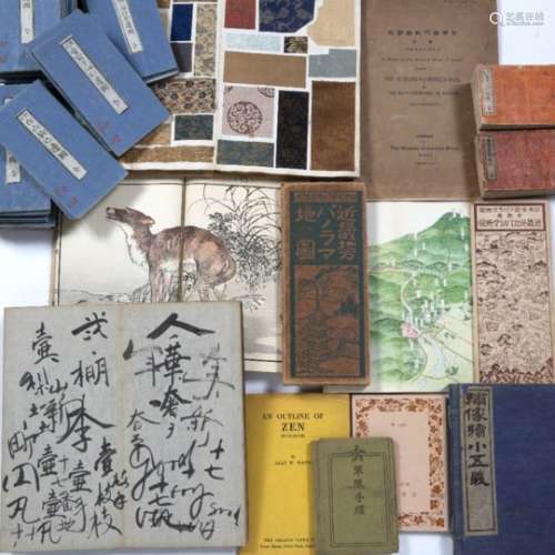 Books Japanese, early Meiji to include a set of 35 titled paper maps depicting numerous town's
