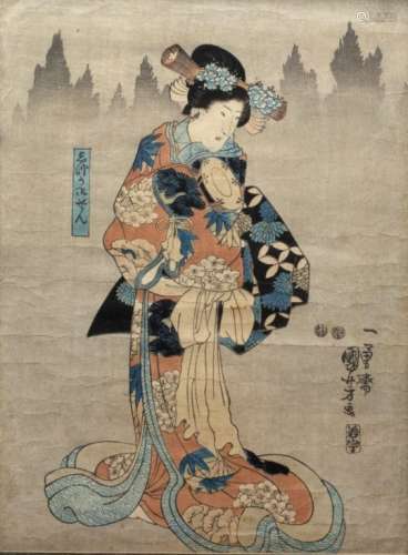 Utagawa Kuniyoshi Japanese, mid 19th Century 'Shizuka Gozen' and 'Tadanobu Aoi', woodblock prints
