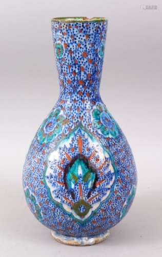 A GOOD 19TH CENTURY OR EARLIER IZNIK TYPE CERAMIC VASE, the body with floral decoration, 29cm high x