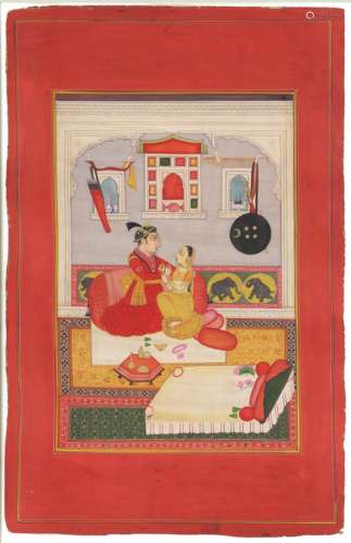 A GOOD 19TH / 20TH CENTURY INDO PERSIAN MUGHAL ART HAND PAINTED PICTURE ON PAPER, depicting a prince