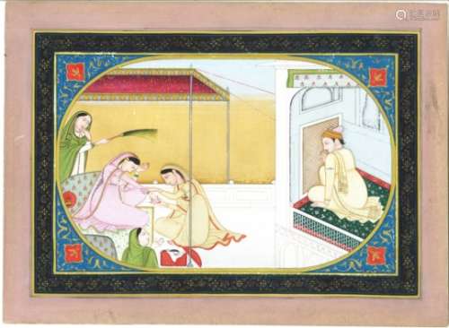 A GOOD 19TH / 20TH CENTURY INDO PERSIAN MUGHAL ART HAND PAINTED PICTURE ON PAPER, depicting the