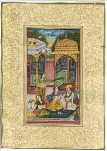 A GOOD 19TH / 20TH CENTURY INDO PERSIAN MUGHAL ART HAND PAINTED PICTURE ON PAPER, depicting a prince