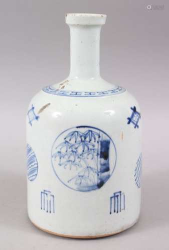 A GOOD JAPANESE EDO PERIOD ARITA BLUE & WHITE PORCELAIN SAKE BOTTLE, decorated with roundels of