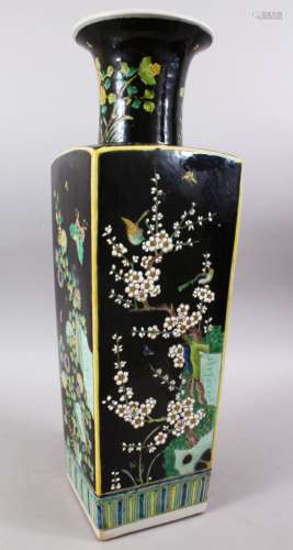 A GOOD 19TH CENTURY CHINESE FAMILLE NOIR PORCELAIN SQUARE FORM VASE, decorated with varying panels