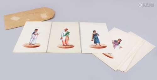 TWELVE 19TH / 20TH CENTURY INDIAN MUGHAL STYLE MINIATURE PAINTINGS IN AN ENVELOPE, depicting figures