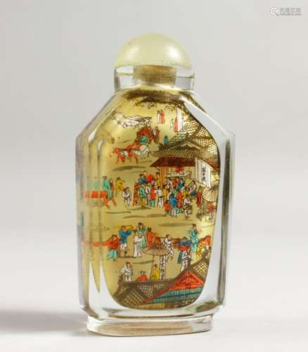 A GOOD SNUFF BOTTLE painted with numerous figures, 9cm.