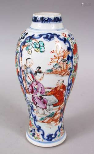 AN 18TH CENTURY QIANLONG MANDARIN PORCELAIN VASE, the body with scenes of figures within landscape